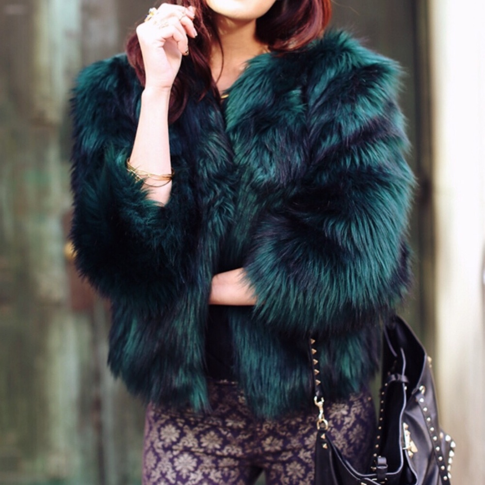NWT Guess Dark Green Faux Fur Jacket